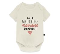 Spreadshirt J'ai La Meilleure Marraine Du Monde Body Manches Courtes Bébé Bio, 68 (3-6 mois), blanc cassé