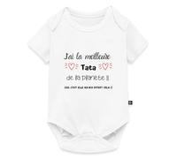 Spreadshirt J'Ai La Meilleure Tata De La Planète Idée Cadeau Tante Body Manches Courtes Bébé Bio, 86 (12-18 mois), blanc