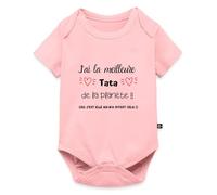 Spreadshirt J'Ai La Meilleure Tata De La Planète Idée Cadeau Tante Body Manches Courtes Bébé Bio, 86 (12-18 mois), rose