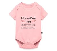 Spreadshirt J'Ai La Meilleure Tata De La Planète Idée Cadeau Tante Body Manches Courtes Bébé Bio, 92 (1,5-2 ans), rose