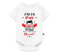 Spreadshirt J'Ai Un Papy Motard Cadeau De Naissance Papy Moto Body Manches Courtes Bébé Bio, 74 (6-9 mois), blanc