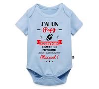 Spreadshirt J'Ai Un Papy Rugbyman Cadeau De Naissance Papy Rugby Body Manches Courtes Bébé Bio, 74 (6-9 mois), bleu clair