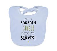 Spreadshirt® J'Ai Un Parrain Cinglé Humour Famille Bavoir Bio Bébé, bleu ciel