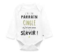 Spreadshirt J'Ai Un Parrain Cinglé Humour Famille Body Bébé Bio Manches Longues, 74 (6-9 Mois), Blanc
