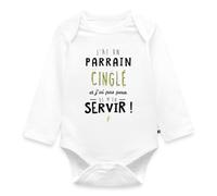 Spreadshirt J'Ai Un Parrain Cinglé Humour Famille Body Manches Longues Bébé Bio, 80 (9-12 mois), blanc