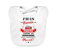 Spreadshirt® J'ai Un Parrain Pompier - Cadeau De Naissance Bavoir Bio Bébé, blanc