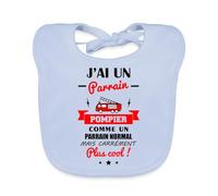 Spreadshirt® J'ai Un Parrain Pompier - Cadeau De Naissance Bavoir Bio Bébé, bleu ciel