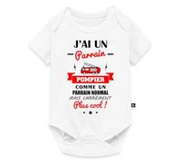 Spreadshirt J'ai Un Parrain Pompier - Cadeau De Naissance Body Manches Courtes Bébé Bio, 86 (12-18 mois), blanc