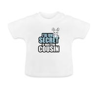 Spreadshirt J'Ai Un Secret Je Vais être Cousin T-Shirt Bio Bébé, 12-18 Mois, Blanc