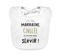 Spreadshirt® J'Ai Une Marraine Cinglée Cadeau Marraine Humour Famille Bavoir Bio Bébé, blanc