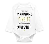 Spreadshirt® J'Ai Une Marraine Cinglée Cadeau Marraine Humour Famille Body Bébé Bio Manches Longues, 0-3 mois, blanc