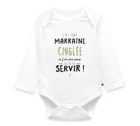 Spreadshirt J'Ai Une Marraine Cinglée Cadeau Marraine Humour Famille Body Bébé Bio Manches Longues, 80 (9-12 mois), blanc