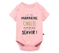 Spreadshirt J'Ai Une Marraine Cinglée Cadeau Marraine Humour Famille Body Manches Courtes Bébé Bio, 68 (3-6 mois), rose