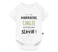 Spreadshirt J'Ai Une Marraine Cinglée Cadeau Marraine Humour Famille Body Manches Courtes Bébé Bio, 80 (9-12 mois), blanc