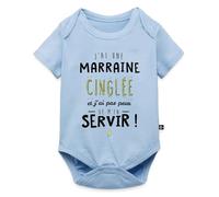 Spreadshirt J'Ai Une Marraine Cinglée Cadeau Marraine Humour Famille Body Manches Courtes Bébé Bio, 92 (1,5-2 ans), bleu clair