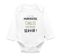 Spreadshirt J'Ai Une Marraine Cinglée Cadeau Marraine Humour Famille Body Manches Longues Bébé Bio, 62 (2-3 mois), blanc