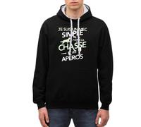 Spreadshirt J'aime La Chasse Et Les Apéros Cadeau Chasseur Chasse Sweat À Capuche Contrasté Unisexe, L, Noir/Gris chiné
