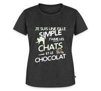 Spreadshirt J'aime Les Chats Et Le Chocolat T-Shirt Premium Femme, L, Anthracite chiné