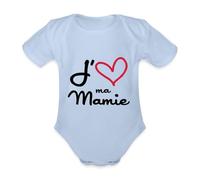 Spreadshirt J'Aime Ma Mamie Body Bébé Bio Manches Courtes, 80 (9-12 mois), ciel