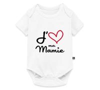 Spreadshirt J'Aime Ma Mamie Body Manches Courtes Bébé Bio, 68 (3-6 mois), blanc
