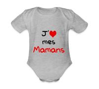 Spreadshirt J'Aime Mes Mamans Annonce Grossesse Body Bébé Bio Manches Courtes, 68 (3-6 mois), gris chiné