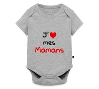 Spreadshirt J'Aime Mes Mamans Annonce Grossesse Body Manches Courtes Bébé Bio, 74 (6-9 mois), gris chiné