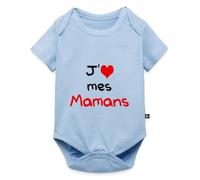 Spreadshirt J'Aime Mes Mamans Annonce Grossesse Body Manches Courtes Bébé Bio, 92 (1,5-2 ans), bleu clair