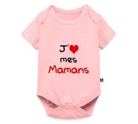 Spreadshirt J'Aime Mes Mamans Annonce Grossesse Body Manches Courtes Bébé Bio, 92 (1,5-2 ans), rose