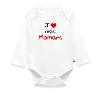 Spreadshirt J'Aime Mes Mamans Annonce Grossesse Cadeau Future Maman Lesbienne Body Manches Longues Bébé Bio, 68 (3-6 mois), blanc