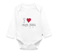 Spreadshirt J'aime Mon Papa Père Enfants Body Manches Longues Bébé Bio, 68 (3-6 mois), blanc