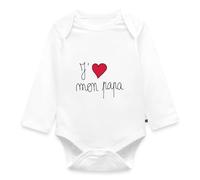 Spreadshirt J'aime Mon Papa Père Enfants Body Manches Longues Bébé Bio, 92 (1,5-2 ans), blanc