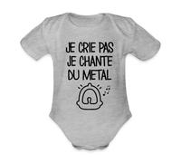 Spreadshirt Je Crie Pas Je Chante Du Metal Cadeau Drôle Naissance Humour Body Bébé Bio Manches Courtes, 80 (9-12 mois), gris chiné