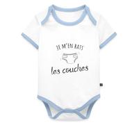 Spreadshirt Je M'en Bats Les Couches Bébé Body Bébé Bio Manches Courtes Contrasté, 62 (2-3 mois), blanc/bleu clair