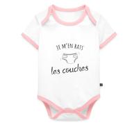 Spreadshirt Je M'en Bats Les Couches Bébé Body Bébé Bio Manches Courtes Contrasté, 62 (2-3 mois), blanc/rose