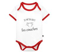 Spreadshirt Je M'en Bats Les Couches Bébé Body Bébé Bio Manches Courtes Contrasté, 74 (6-9 mois), blanc/rouge