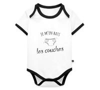 Spreadshirt Je M'en Bats Les Couches Bébé Body Bébé Bio Manches Courtes Contrasté, 80 (9-12 mois), blanc/noir