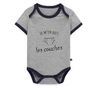 Spreadshirt Je M'en Bats Les Couches Bébé Body Bébé Bio Manches Courtes Contrasté, 92 (1,5-2 ans), gris/marine