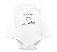 Spreadshirt Je M'en Bats Les Couches Bébé Body Manches Longues Bébé Bio, 68 (3-6 mois), blanc