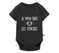 Spreadshirt Je M'en Bats Les Couches Cadeau Humour Body Manches Courtes Bébé Bio, 68 (3-6 mois), noir
