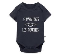 Spreadshirt Je M'en Bats Les Couches Cadeau Humour Body Manches Courtes Bébé Bio, 74 (6-9 mois), bleu marine