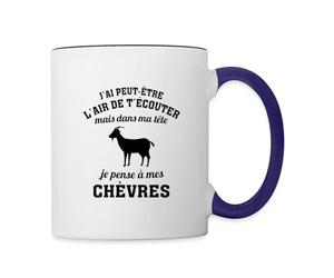 Spreadshirt Je Pense À Mes Chevres Humour Mug Bicolore, taille unique, blanc/bleu cobalt