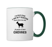 Spreadshirt Je Pense À Mes Chevres Humour Mug Bicolore, taille unique, blanc/vert foncé