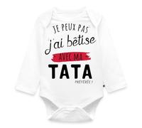 Spreadshirt Je Peux Pas J'ai Bêtise Avec Ma Tata Body Bébé Bio Manches Longues, 68 (3-6 mois), blanc