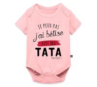 Spreadshirt Je Peux Pas J'ai Bêtise Avec Ma Tata Body Manches Courtes Bébé Bio, 68 (3-6 mois), rose