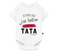 Spreadshirt Je Peux Pas J'ai Bêtise Avec Ma Tata Body Manches Courtes Bébé Bio, 80 (9-12 mois), blanc