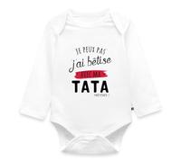Spreadshirt Je Peux Pas J'ai Bêtise Avec Ma Tata Body Manches Longues Bébé Bio, 80 (9-12 mois), blanc