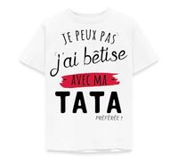 Spreadshirt Je Peux Pas J'Ai Bêtise avec Ma Tata T-Shirt Enfant, 98/104 (3-4 Ans), Blanc