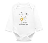 Spreadshirt Je Peux Pas J'Ai Bêtise (Bébétise) avec Papy Body Bébé Bio Manches Longues, 68 (3-6 mois), blanc