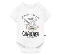 Spreadshirt Je Peux Pas J'Ai Chantier Avec Papa Cadeau Humour Naissance Body Manches Courtes Bébé Bio, 62 (2-3 mois), blanc
