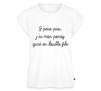 Spreadshirt Je Peux Pas J'Ai Mon Poney Garé en Double File T-Shirt À Manches Retroussées Femme, XXL, Blanc